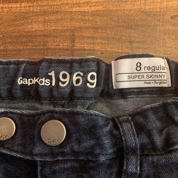 GAP Girl’s Super Skinny Dark Wash Adjustable Waist Snap Ankle Jeans / Size: 8R - Picture 3 of 12